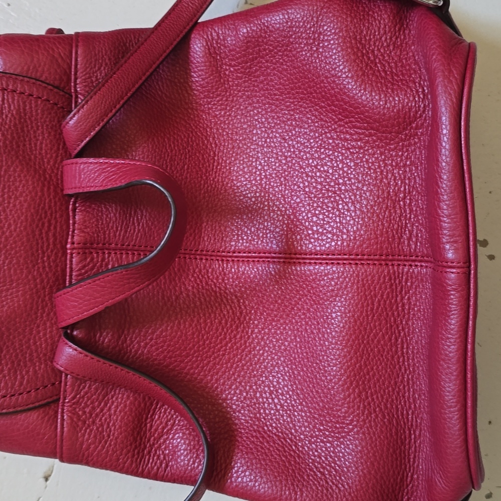 Coach Red Pebbled Leather Silver Turnlock Drawstring Backpack - Picture 14 of 15